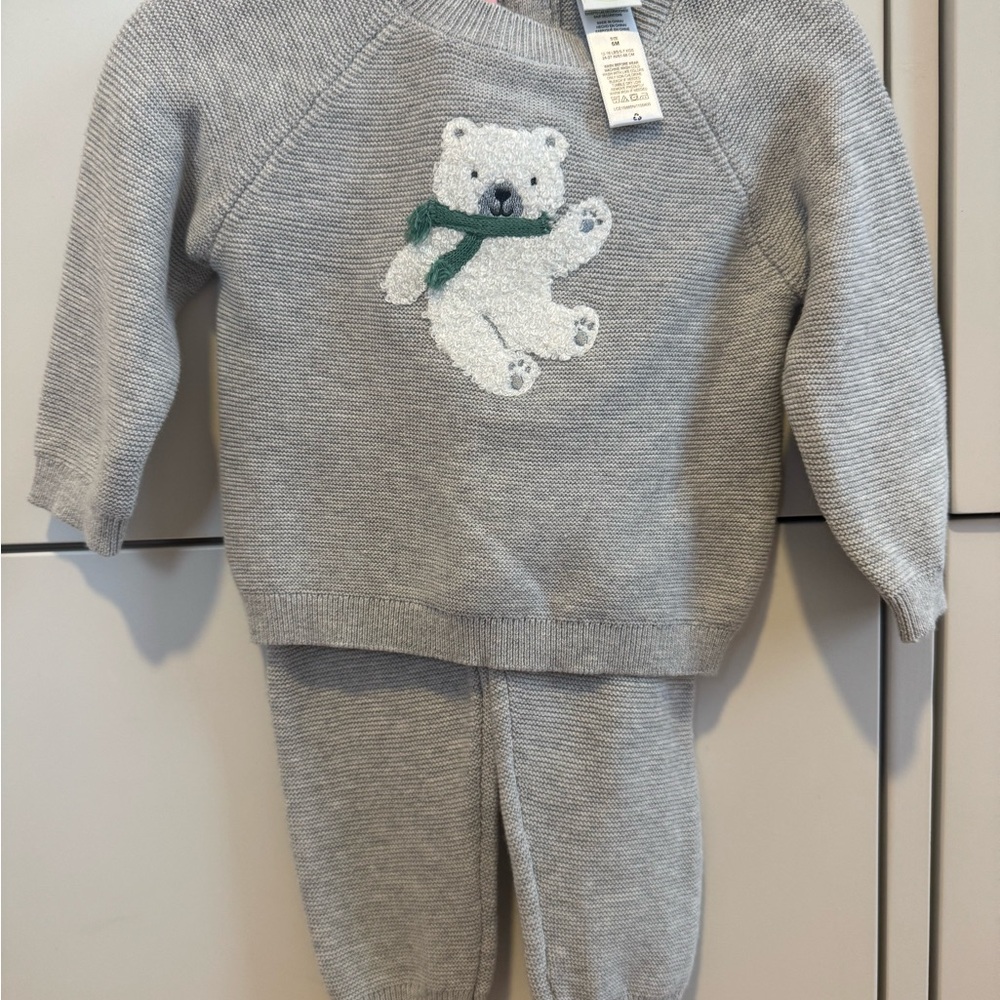 Little Me Gray Knit Bear Set